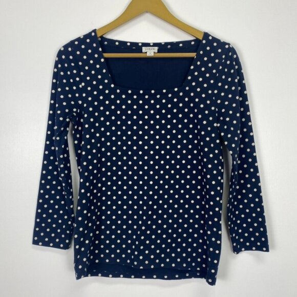 J. Crew Tops - J. Crew Blue and White Polka Dot Square Neck Top